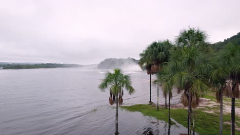 Aerial-video-of-the-Canaima´s-lagoon,-in-Bolivar-State,-Venezuela,-flying-next-to-moriche-palms