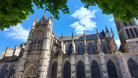 Cathedral-of-Saint-Etienne-at-Limoges,-France.-Fpv-walking