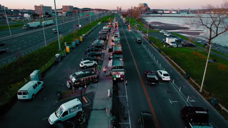 Landmark-in-New-Haven,-Connecticut,-USA-named-Food-Truck-Paradise-because-multiple-mobile-restaurants-serving-street-food