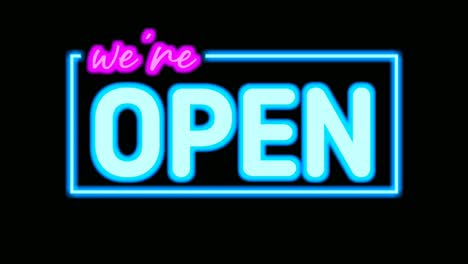 We're-Open-neon-light-text-animation-motion-graphics-on-black-background