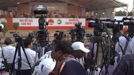 Video-journalists,-press,-and-media-coverage-during-the-Indian-Lok-Sabka-Election-Campaign-by-Indian-Prime-Minister-Narendra-Modi-BJP