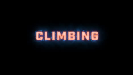 A-short-high-quality-motion-graphic-typographic-reveal-of-the-words-"climbing"-with-various-colour-options-on-a-black-background,-animated-in-and-animated-out-with-electric,-misty-elements