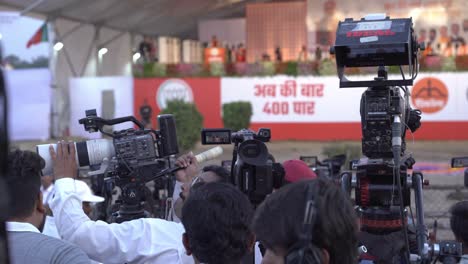 Video-journalists,-press,-and-media-during-Indian-Lok-Sabka-Election-Campaign-by-Indian-Prime-Minister-Narendra-Modi-BJP