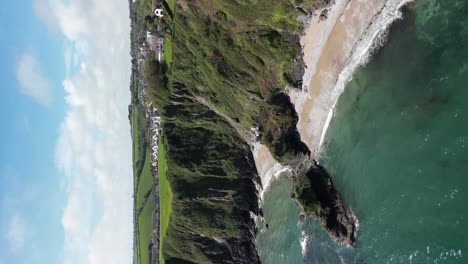 Polstreath-Beach-Near-Mevagissey-in-Cornwall-with-Scenic-Vertical-Aerial-Views,-UK