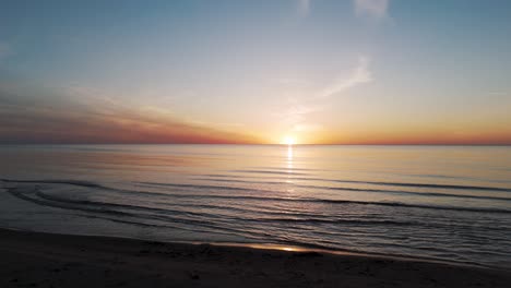 Aerial-View-of-the-Baltic-Sea-at-Sunset,-Jurkalne,-Latvia