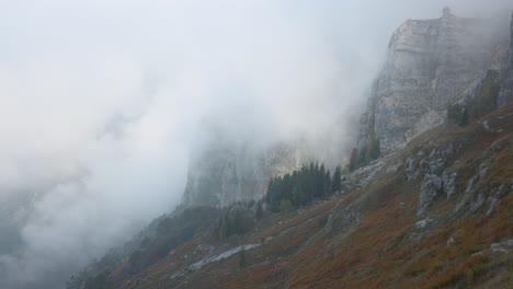 Lombardy,-Italy---The-Misty-Mountainous-Scenery-of-Monte-Resegone---Pan-Up-Shot