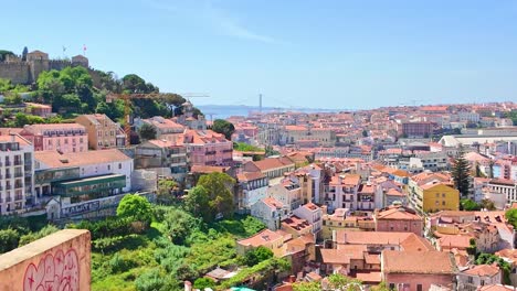 Vista-Panorámica-De-Lisboa-Desde-El-Miradouro-Da-Senhora-Do-Monte-En-Un-Día-Soleado,-Mostrando-El-Paisaje-Urbano-Y-Los-Monumentos