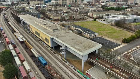 Aerial-View-Of-King-Memorial-Subway-Station-In-Atlanta,-Georgia,-USA