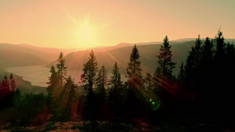 Sun-setting-over-Norway's-fjords-and-isolated-forests
