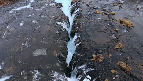 Turquoise-waters-of-Bruarfoss-waterfall-cascade-through-volcanic-rocks-in-Iceland