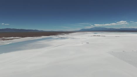 Paisaje-Con-Montañas-En-El-Horizonte-Del-Desierto-Blanco-De-Salinas-Grandes-Salar-En-Jujuy,-Argentina