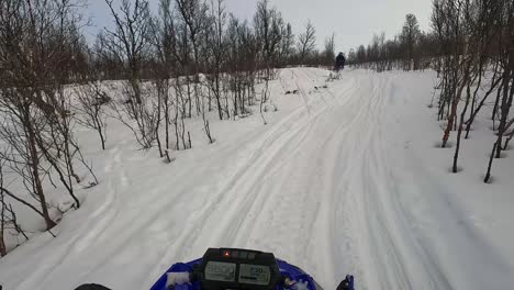 Snow-bike-ride-in-Tromso-during-winter-in-the-morning-crossing-tree-line