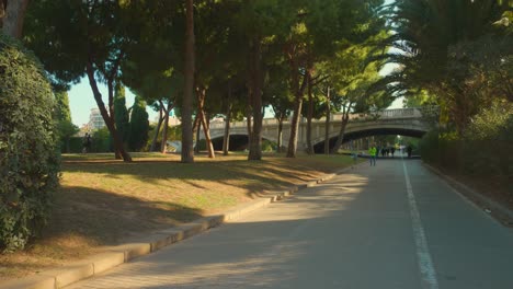 Panoramic-view-of-the-Turia-Gardens-on-a-sunny-day-in-Valencia,-Spain