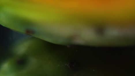 Makro-Detailvideo-Einer-Aufgeschnittenen-Sabra,-Geöffnete-Tropische-Kaktusfrucht,-Sanfte-Aufwärtsbewegung,-Zeitlupe-120 fps