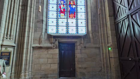 Stained-glass-windows-interior-of-Saint-Etienne-at-Limoges,-France