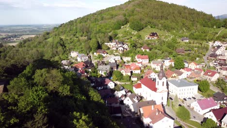 Bird's-eye-view-of-Stramberk-city,-Czech-Republic-on-a-sunny-day