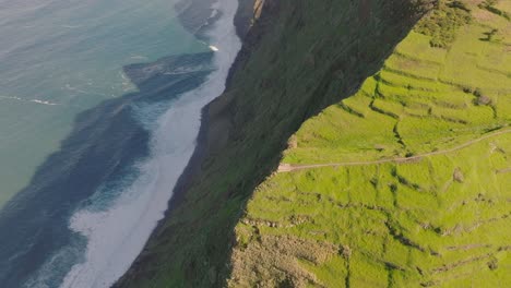 Drone-flight-over-the-cliffs-and-atlantic-ocean-in-Madeira-Portugal