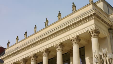 Low-angle-shot-of-Facade-of-Graslin-Theatre-exterior-in-Nantes,-France-on-a-sunny-day