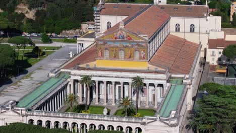 Cinematic-Orbiting-Drone-Shot-Above-Basilica-of-Saint-Paul-Outside-the-Walls