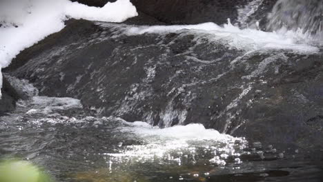 Primer-Plano-De-Refrescante-Agua-De-Deshielo-Glacial-Que-Fluye-Sobre-Una-Roca-En-Cámara-Lenta