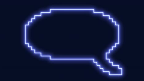 A-flickering-neon-sign-of-a-comic-book-speech-bubble,-blue-pixel-art-cutout