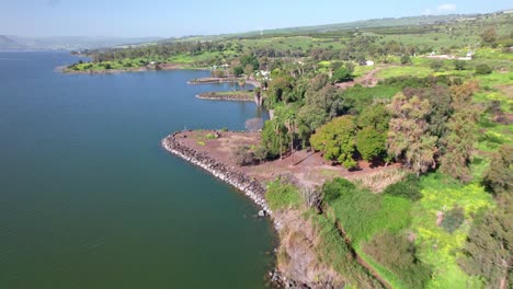 Drone-shot-of-the-Sea-of-Galilee-shoreline