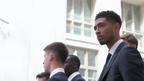 British-professional-soccer-player,-Jude-Bellingham,-of-Real-Madrid-is-seen-during-the-reception-as-part-of-the-celebration-of-their-36th-Spanish-football-league-La-Liga-title-and-trophy