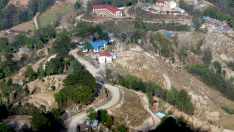 A-panning-view-of-the-terraced-hills-in-Nepal-with-houses-scattered-over-the-hills