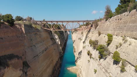 Railway-Bridge-On-Narrow-Corinth-Canal-With-Steep-Walls-In-Greece