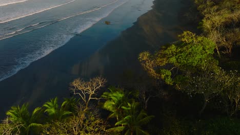 Drone-shot-of-wild-beach-in-Panama-during-a-sunrise
