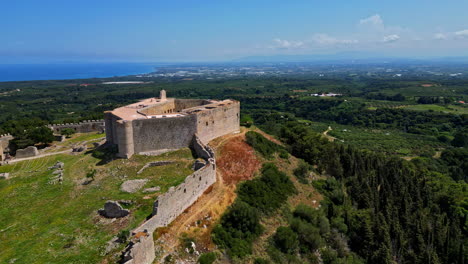 Drone-Shot-of-Chlemoutsi-Castle-Museum,-Elis,-Greece