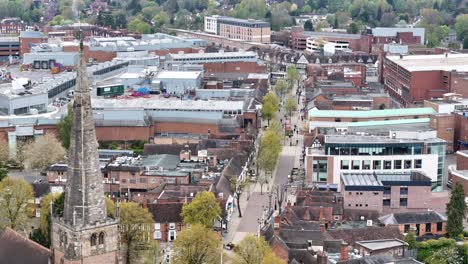 Drone-flying-over-church-spire-Solihull-West-Midlands-UK-drone,aerial