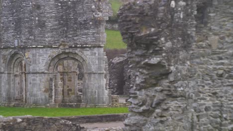 Ancient-ruins-of-Old-Mellifont-Abbey-in-Tullyallen,-Drogheda,-shot-on-a-vintage-Helios-lens