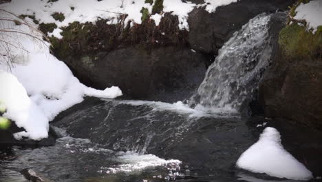 Refreshing-glacial-melt-water-pours-over-rock-and-into-stream-in-slow-motion