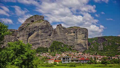 The-Meteora-geological-rock-formation-in-the-regional-unit-of-Trikala,-in-Thessaly,-in-northwestern-Greece---daytime-time-lapse