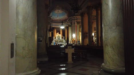 Inside-a-christian-basilica-with-marbled-columns-at-night-buenos-aires-city-argentina