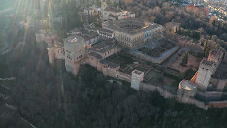 Alhambra-Palace,-Medieval-Castle-In-Granada,-Spain---Aerial-Drone-Shot