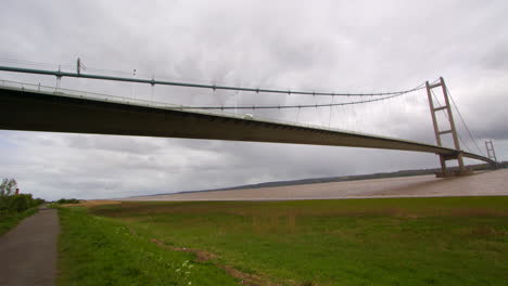 East-side-extra-wide-shot-of-the-Humber-bridge-next-to-water-side-car-park