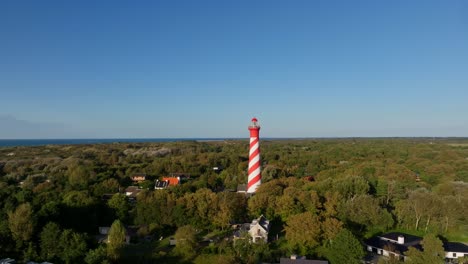 Fly-away-aerial-shot-of-the-lighthouse-in-Schouwen-Duiveland,-the-Netherlands