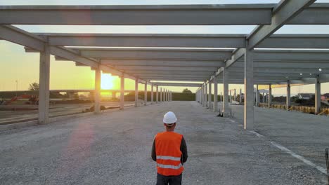 View-Behind-Civil-Engineer-Walking-Around-At-Construction-Site-For-Inspection