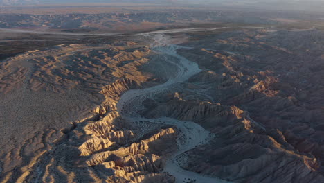 Desert-Badlands-Canyon-with-Rugged-Rock-Formations,-Aerial