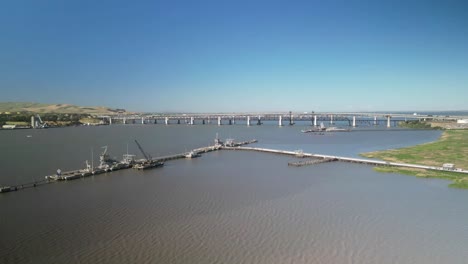 Aerial-Circular-time-lapse-of-Waterfront-Park-and-Benicia-Martinez-Bridge-California-Timelapse