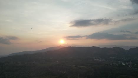 Drone-Shot-of-Sunset-Over-Turrucares-Alajuela,-Costa-Rica