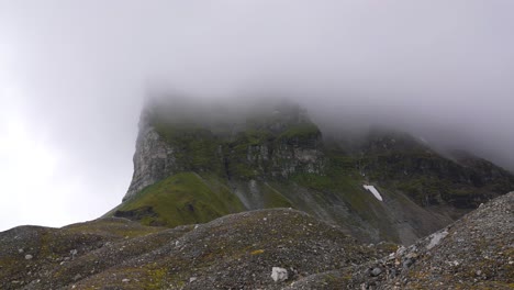 Alkhornet-Mountain-Peaks-Under-Clouds,-Spitsbergen-Island,-Svalbard-Norway