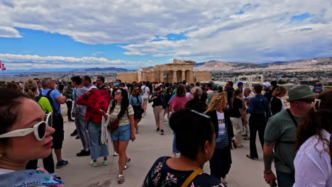 Overcrowded-Acropolis-of-Athens-area,-slow-motion-view