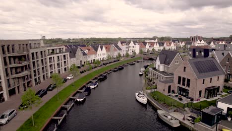 Aerial-of-De-Knar-recreational-port-at-the-Veluwemeer-with-pleasure-boats-up-front