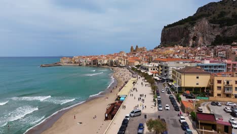 Aerial-Drone-Shot-Above-Cefalu,-One-of-the-Most-Beautiful-Villages-of-Italy
