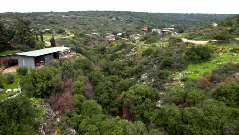 A-drone-shot-of-a-valley-in-Klil,-northern-israel