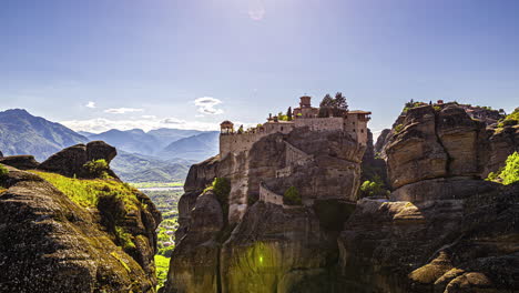 Meteora-Varlaam-Monastery-on-bright-sunny-day,-UNESCO-world-heritage-site