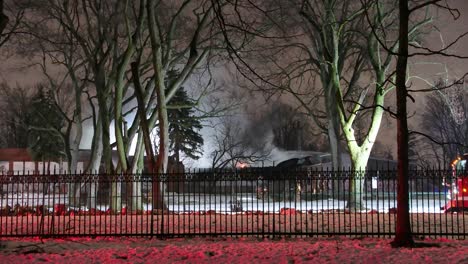 First-Responders-Controlling-Fire-of-Abandoned-Building-at-Night